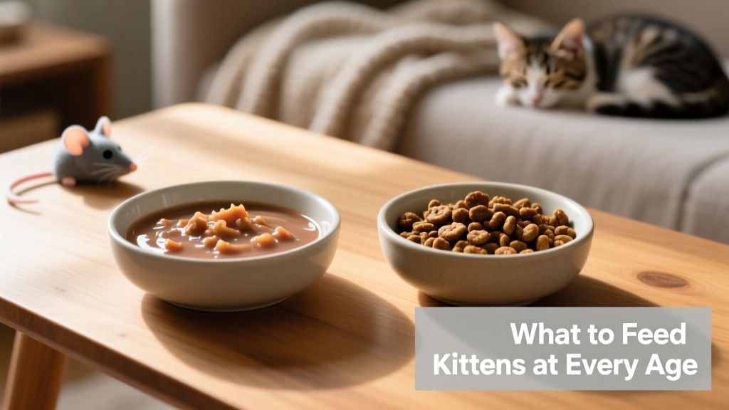 Side-by-side comparison of high-quality wet and dry kitten food in bowls