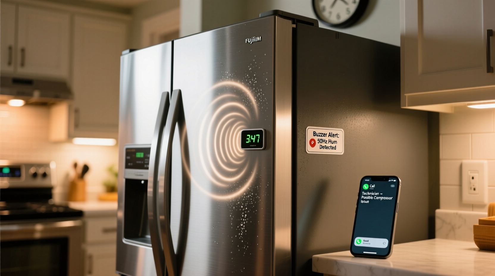 why is my refrigerator making a buzzing noise when to call a technician