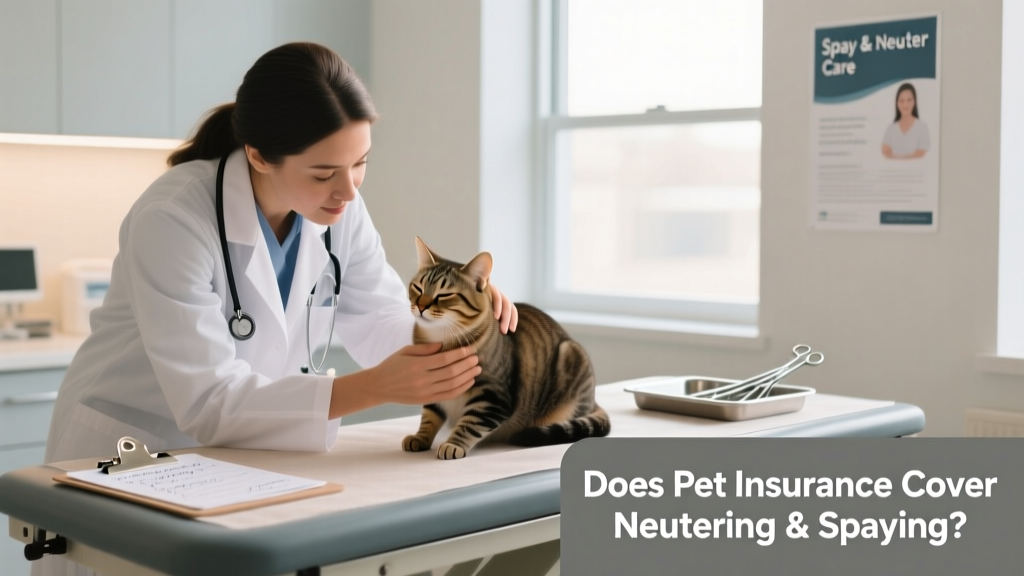 A veterinarian gently examining a calm, relaxed cat before a spay procedure