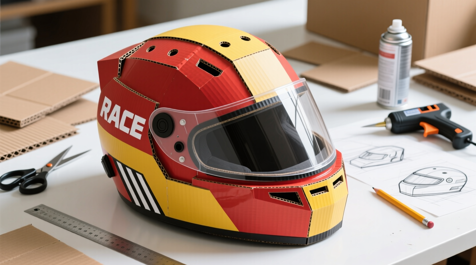 how to make a race car helmet out of cardboard