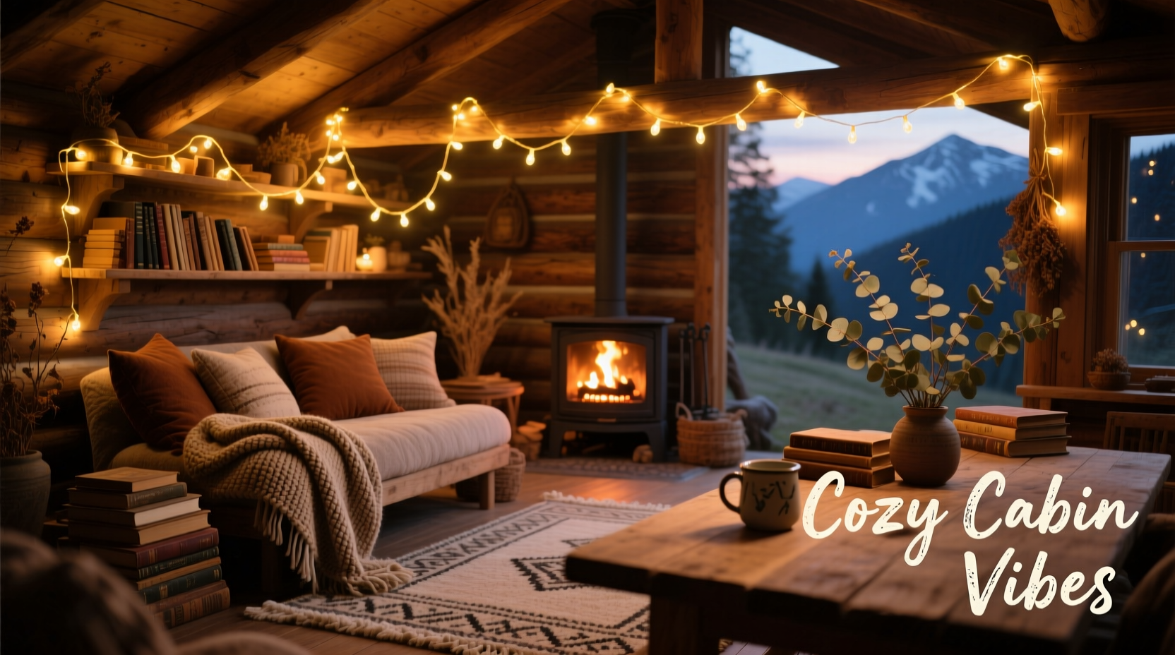 how to simulate a cozy cabin vibe with string lights and decor