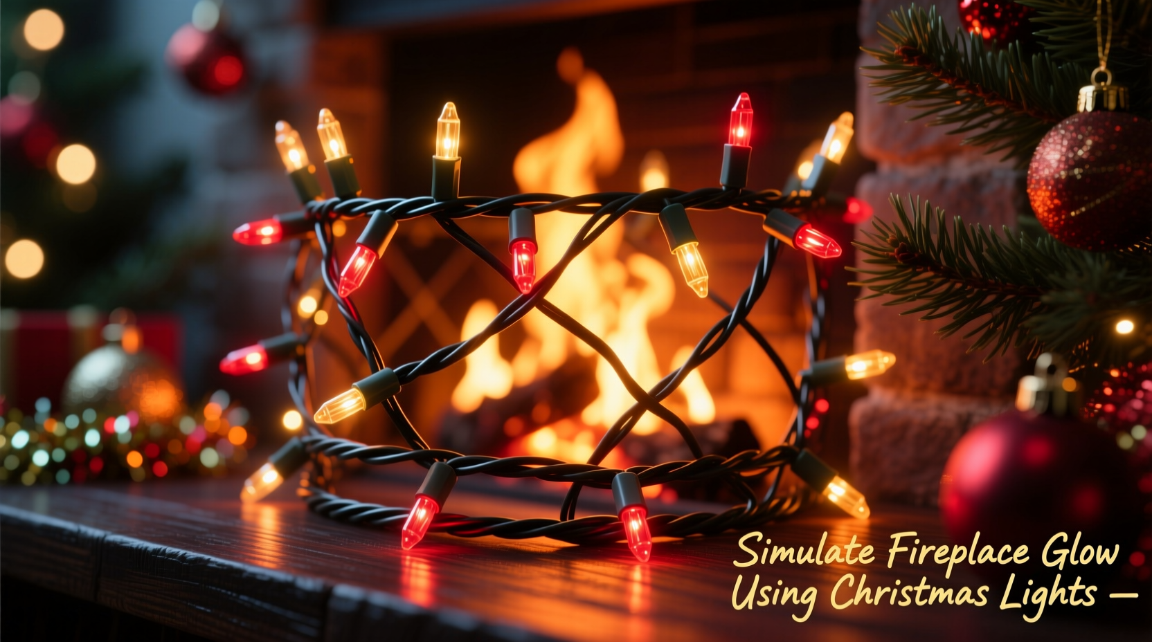 how to simulate a fireplace glow using colored christmas lights