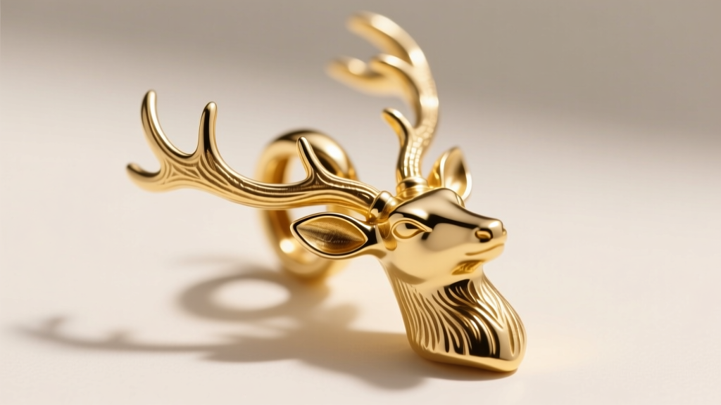 Macro photography of a 14k yellow gold stag pendant bail, showing the hidden loop design and rich texture of lost-wax cast metal.