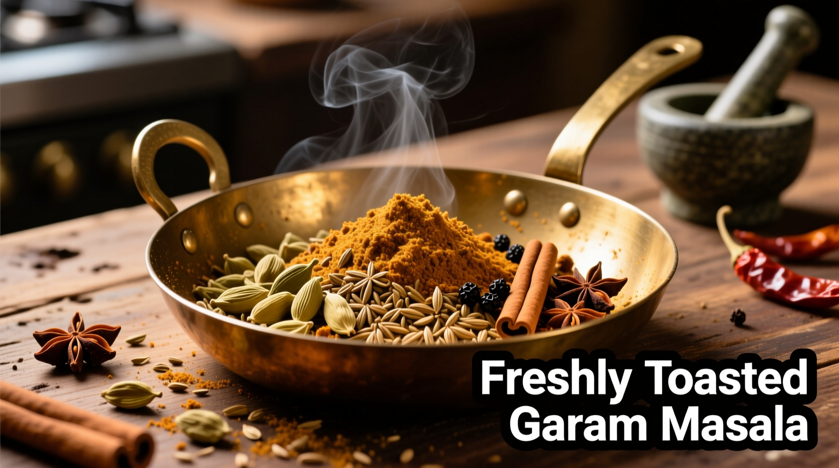 Freshly toasted spices for garam masala