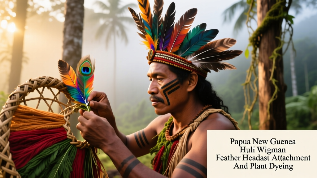 Papua New Guinea Huli Wigman Feather Headdress Attachment And Plant Dyeing