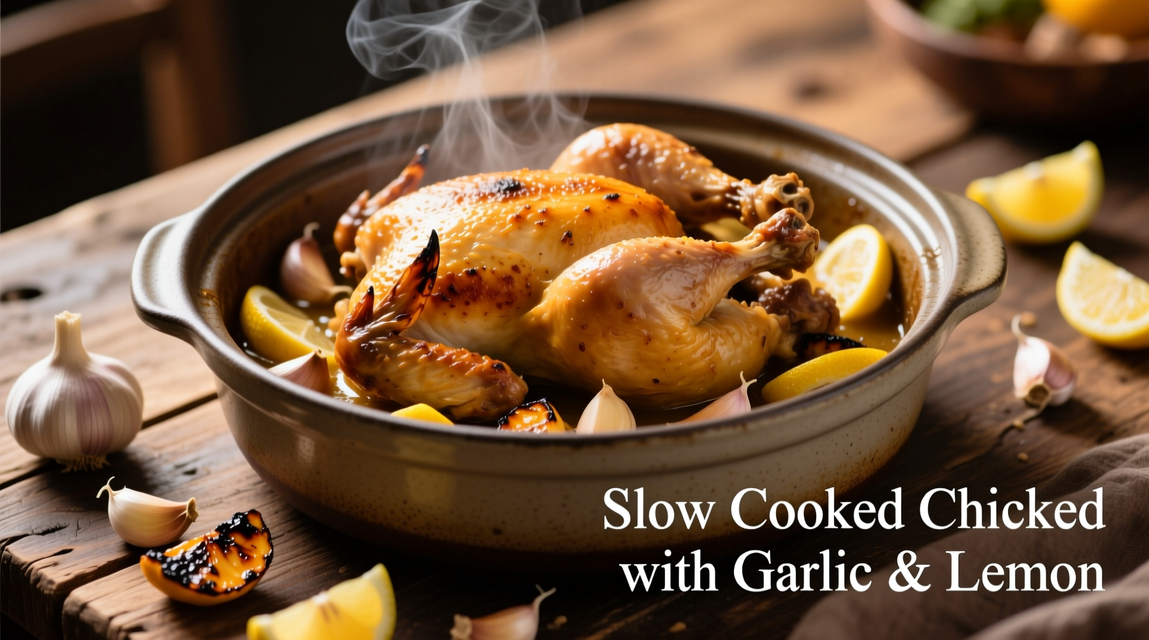 Slow cooker chicken with garlic and lemon