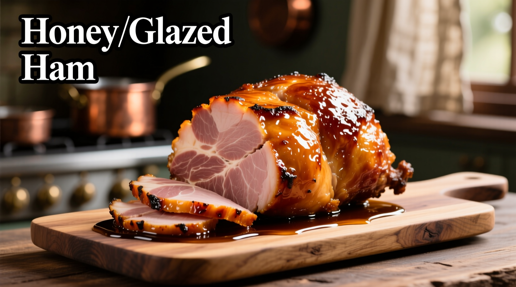 Perfectly glazed cooked ham on serving platter