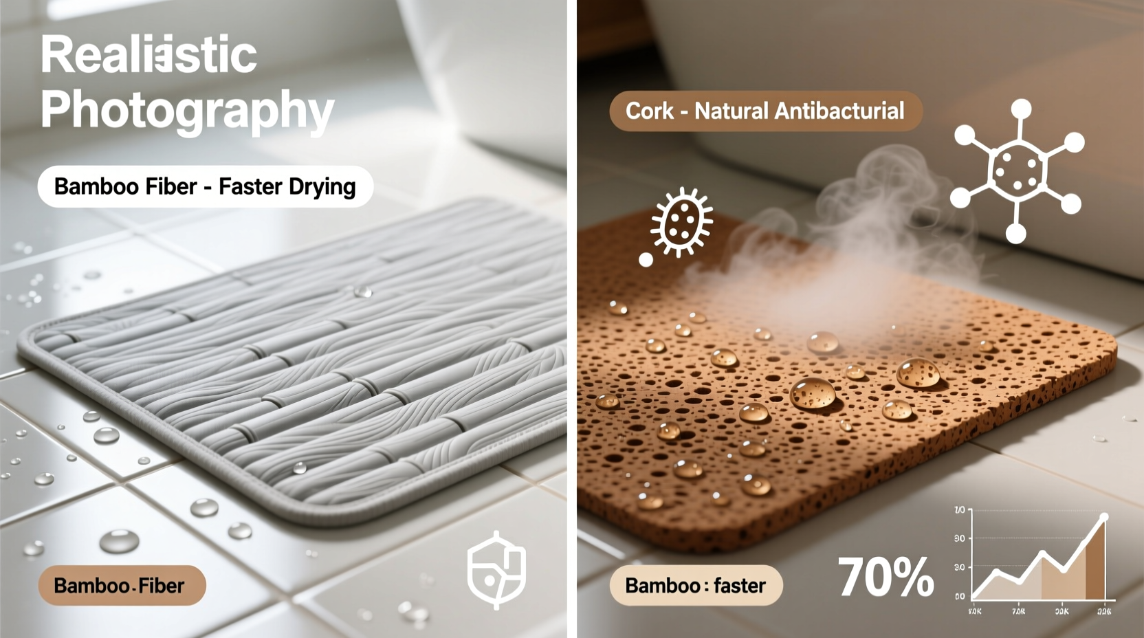 bamboo vs cork bath mat drying bacteria facts