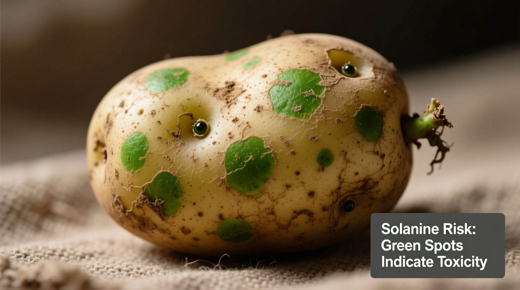 Raw potato with green spots indicating solanine presence
