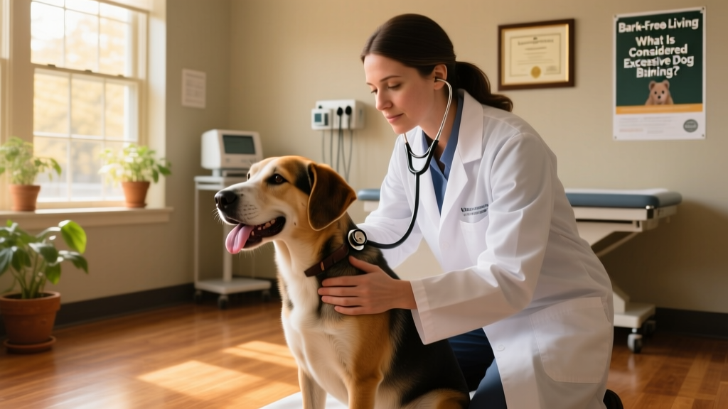 Veterinarian gently examining a relaxed dog during a wellness checkup