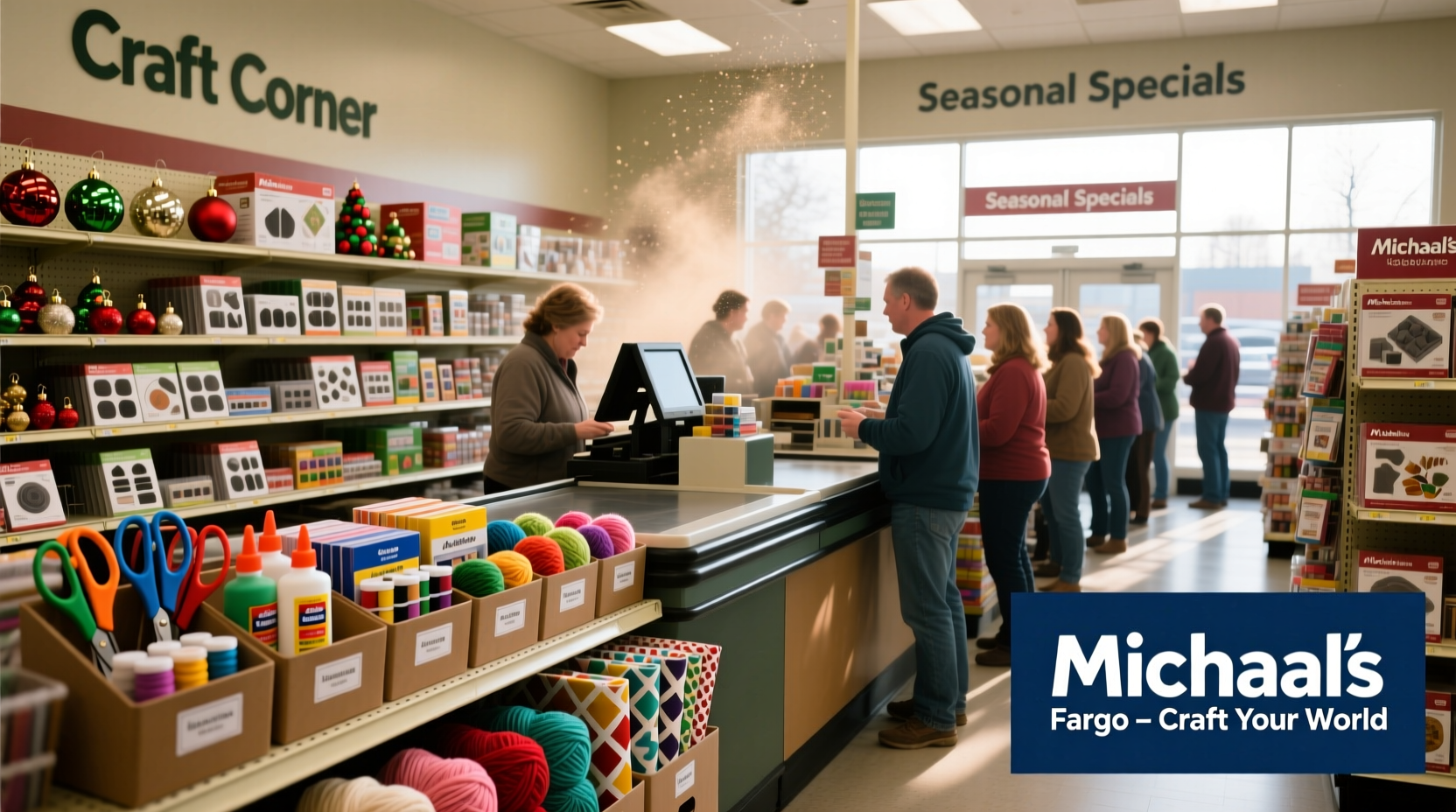 Michaels Fargo checkout area with craft materials
