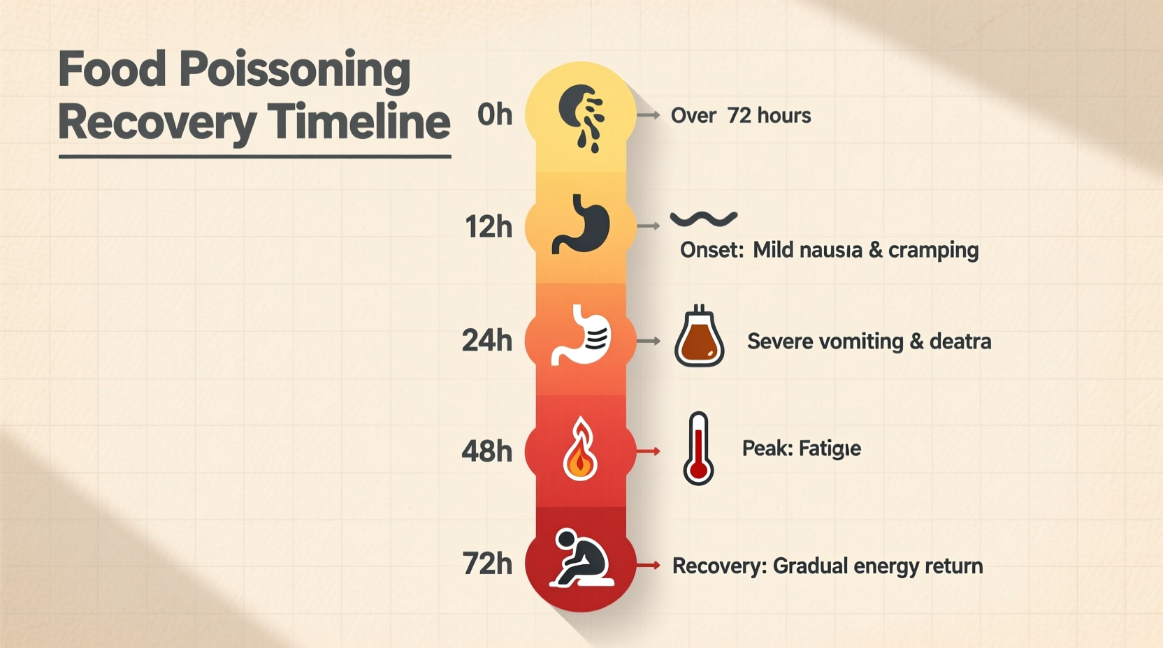 Food poisoning recovery timeline chart showing symptom progression