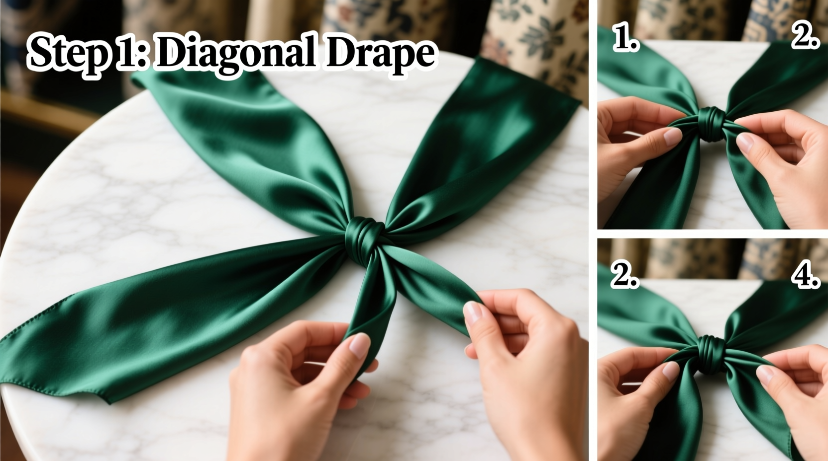 Step-by-step silk scarf knotting technique for beginners