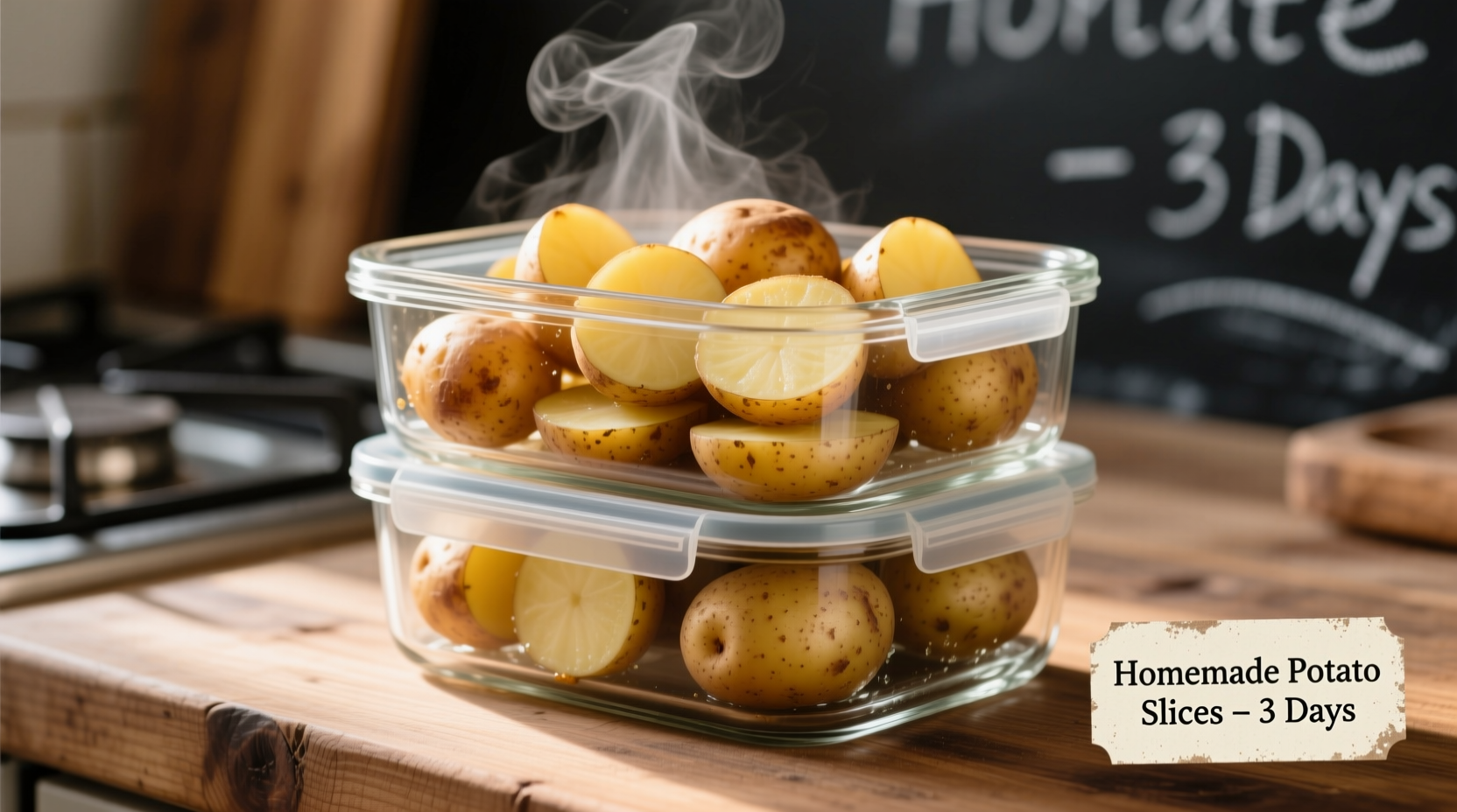 Cooked potatoes stored in airtight glass containers