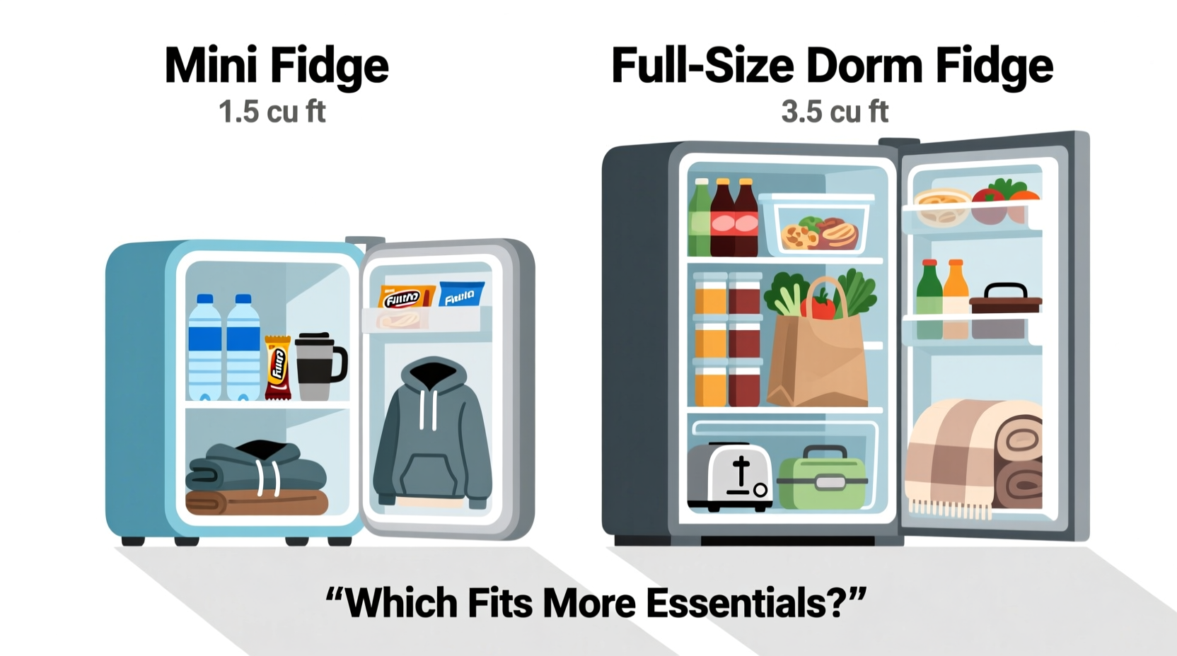 mini fridge vs full size dorm fridge which fits more essentials