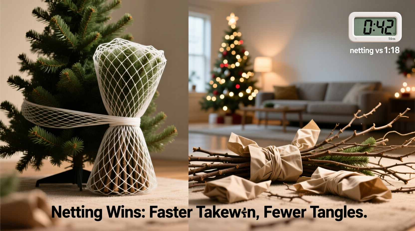 christmas tree netting vs individual branch wrapping which speeds up takedown without tangles