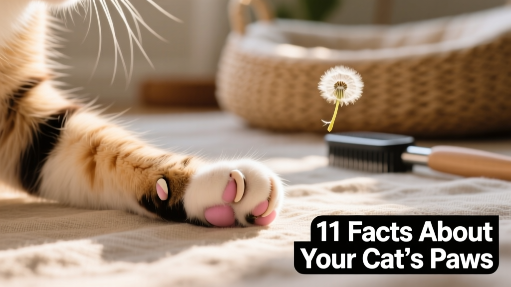 Close-up of a cat's front paw showing retracted claws nestled within soft pink pads
