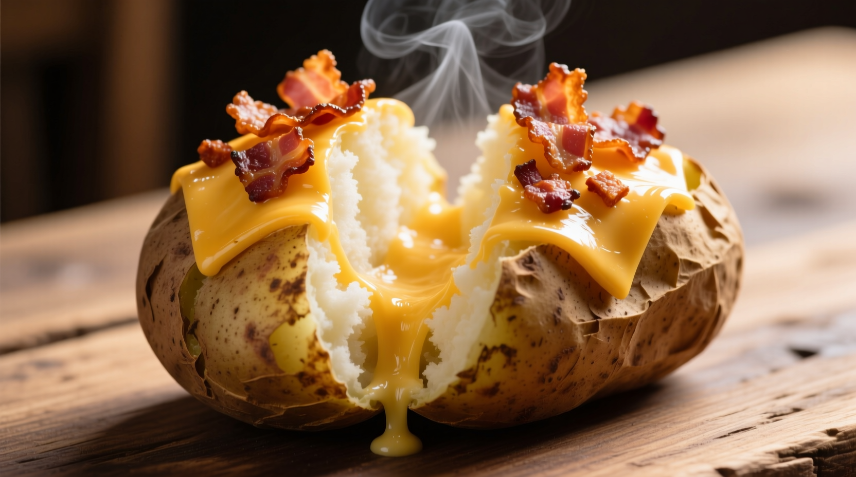 Perfectly baked potato boats with cheese and bacon toppings