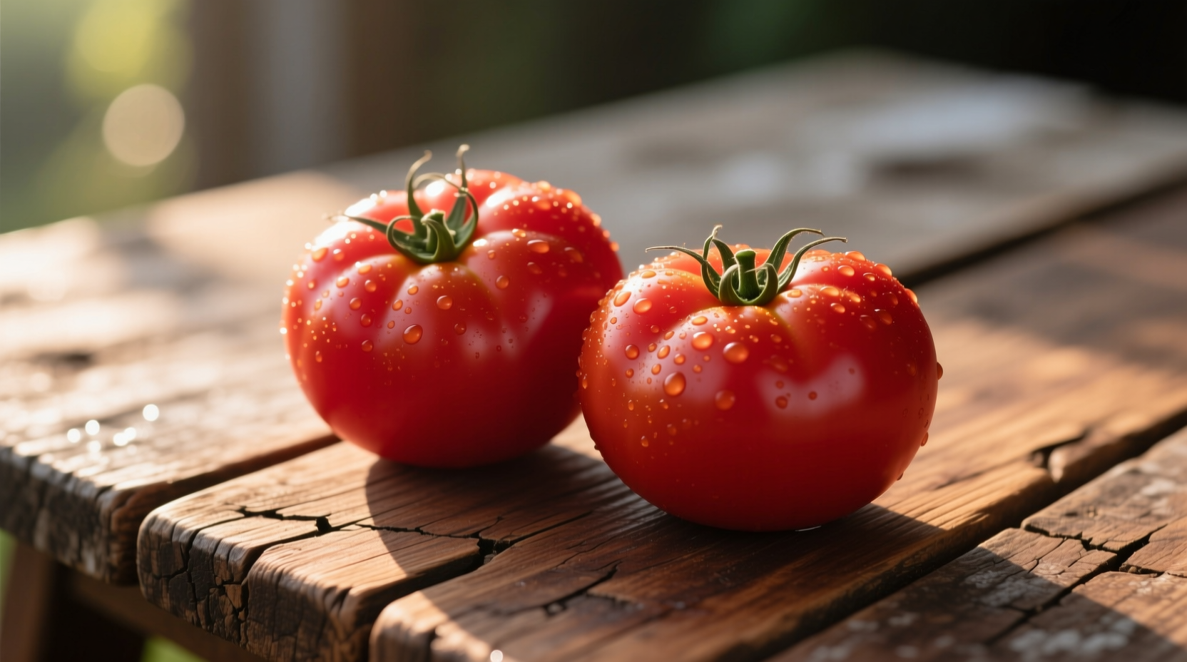 Fresh red tomatoes on wooden table
