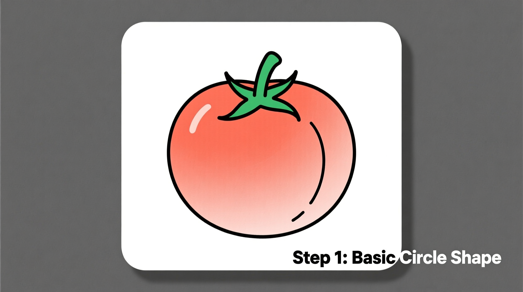 Simple tomato drawing step one showing basic circle shape