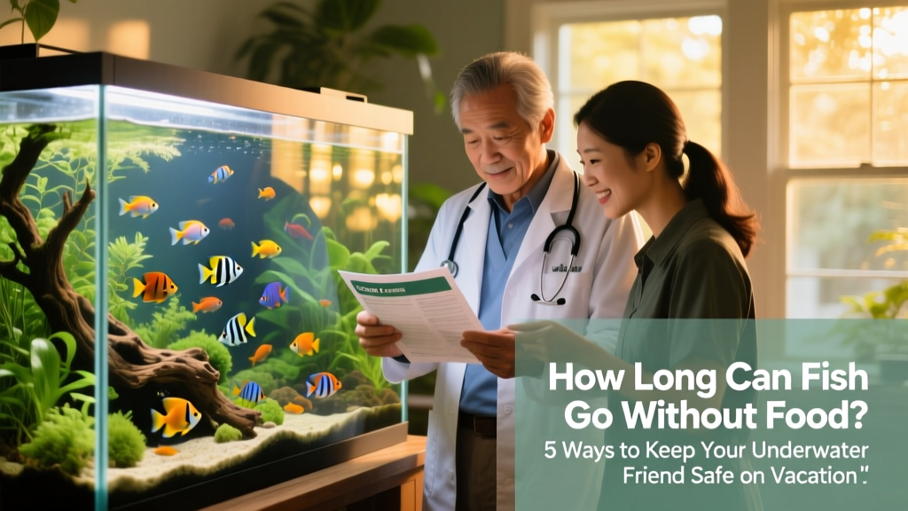 Veterinarian consulting with an aquarist beside a vibrant, well-planted aquarium, reviewing a printed care sheet together