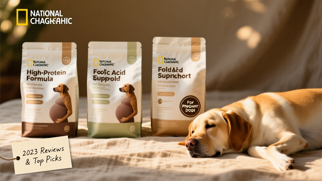 Side-by-side comparison of premium dog food bags labeled for pregnancy support