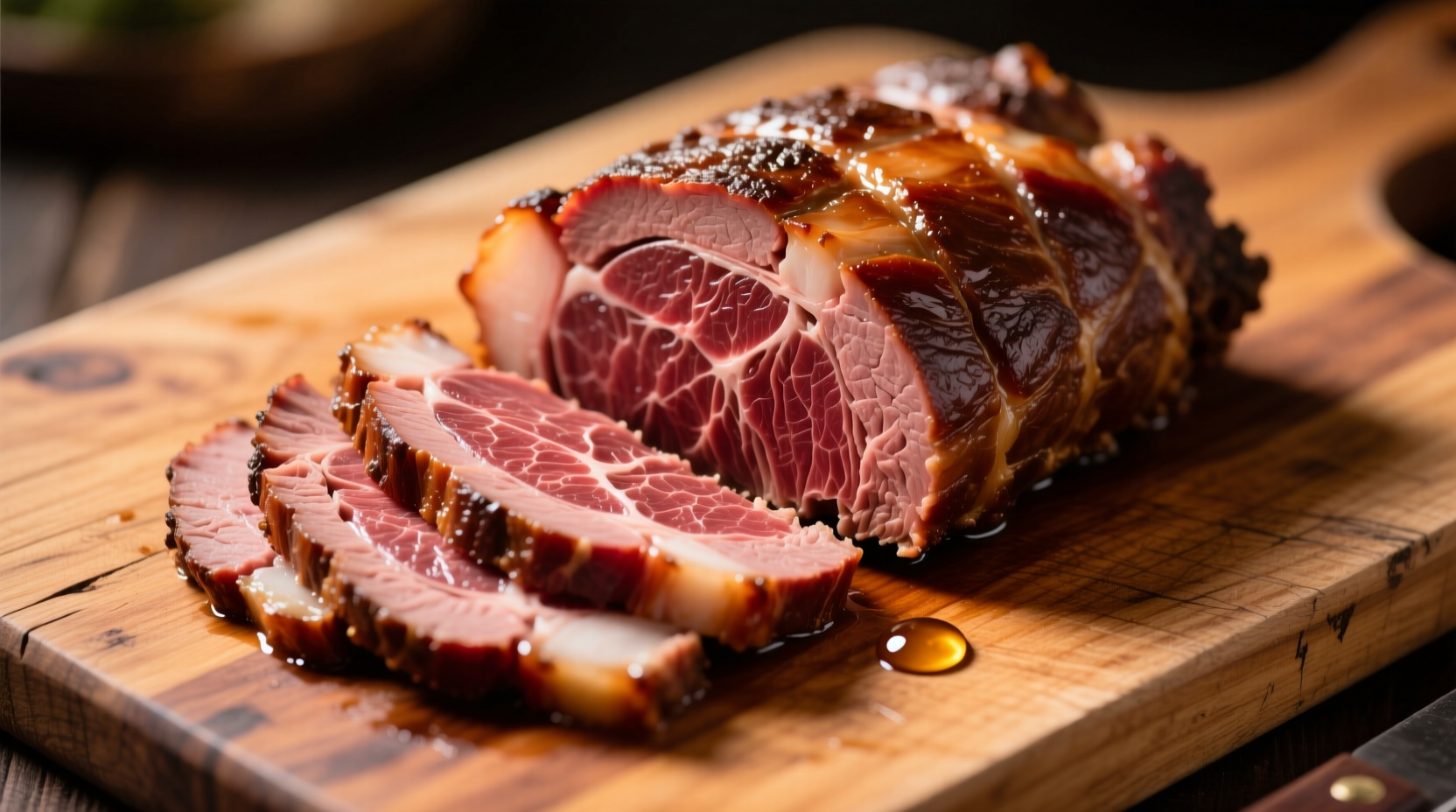 Sliced bottom round roast on wooden cutting board