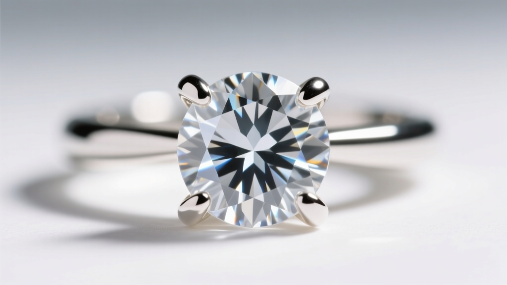 Macro shot of 0.15ct SI2 diamond in four-prong white gold basket, showing minor inclusions under bright jeweler's loupe lighting.