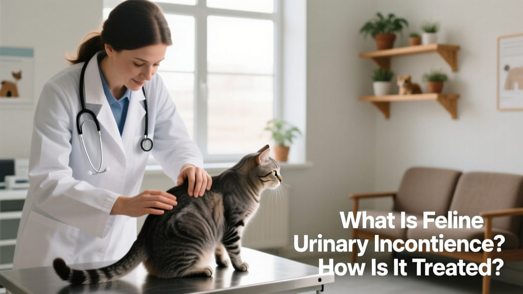 Veterinarian gently examining a cat’s lower back and tail area during a physical exam