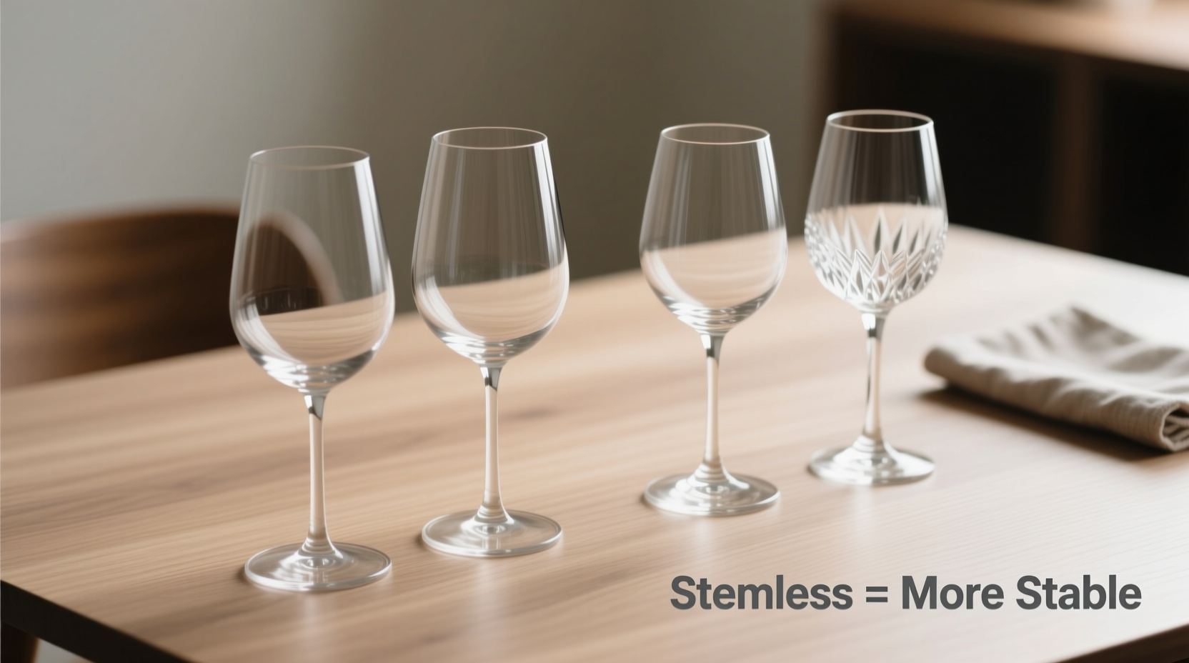 stemless wine glasses vs traditional stems which are less prone to tipping