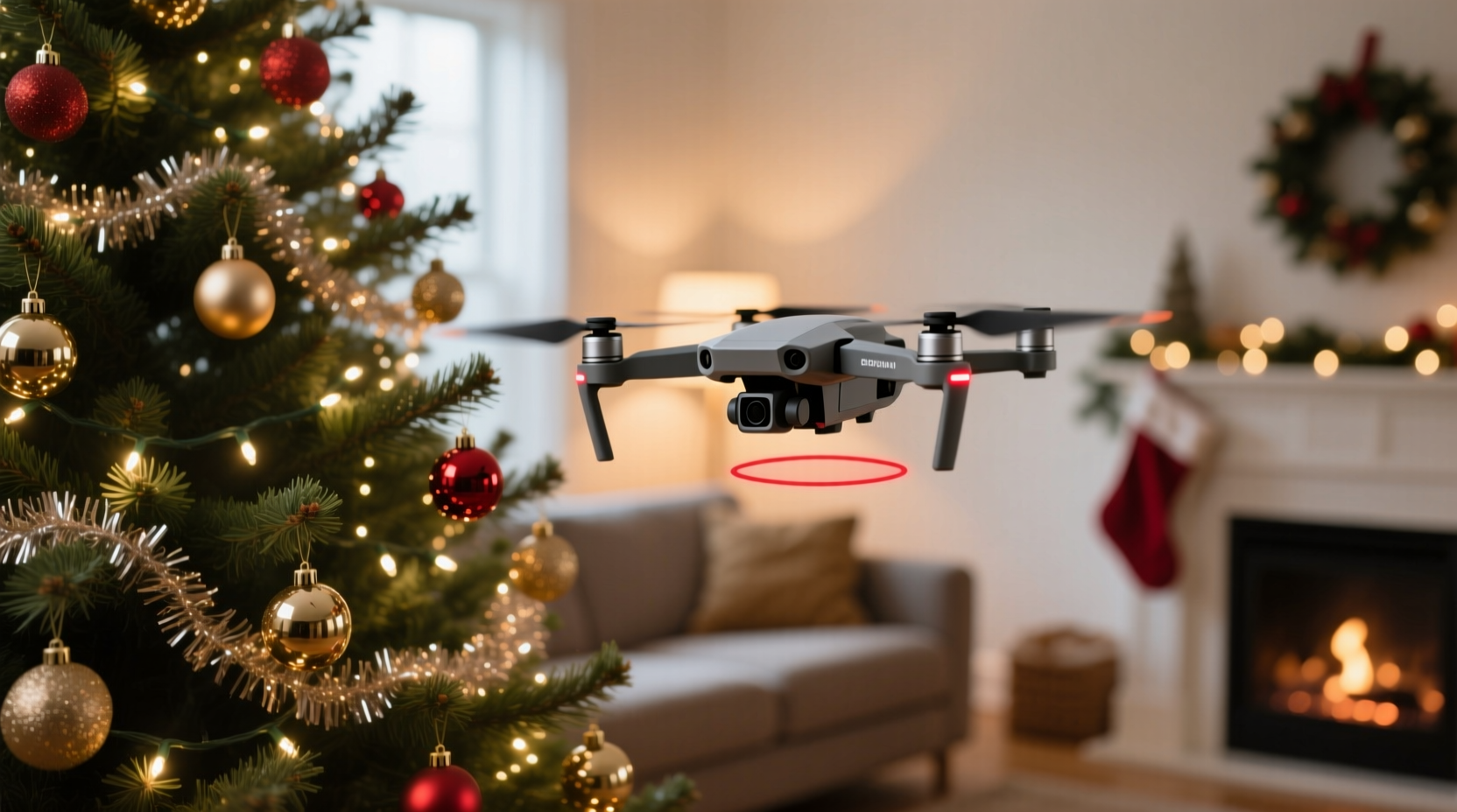 can indoor drones fly safely around a decorated christmas tree