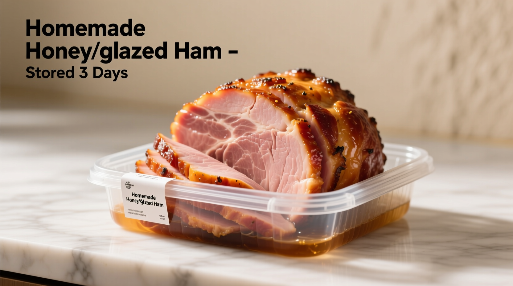 Cooked ham properly stored in airtight container