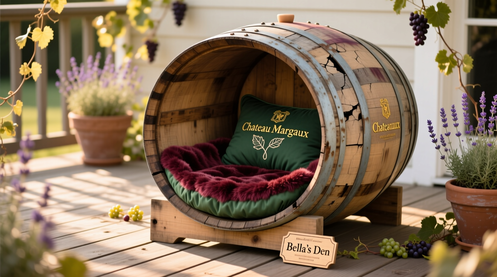 how to repurpose empty wine barrels as stylish pet beds for medium dogs