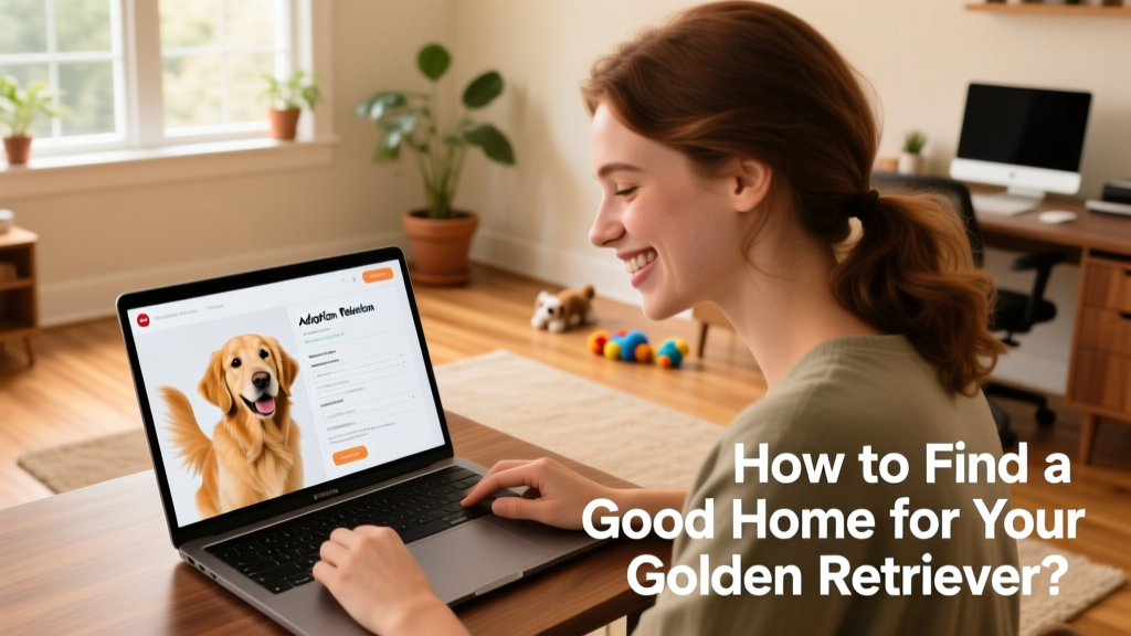 A person smiling while reviewing a dog adoption application on a laptop