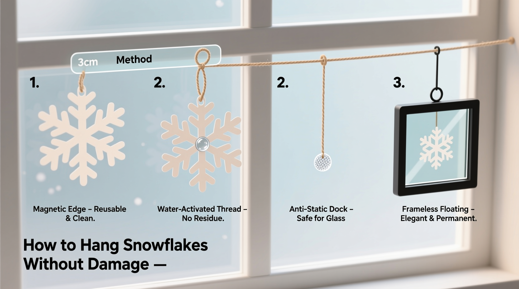 how to hang delicate paper snowflakes on windows without tape residue or static cling failure