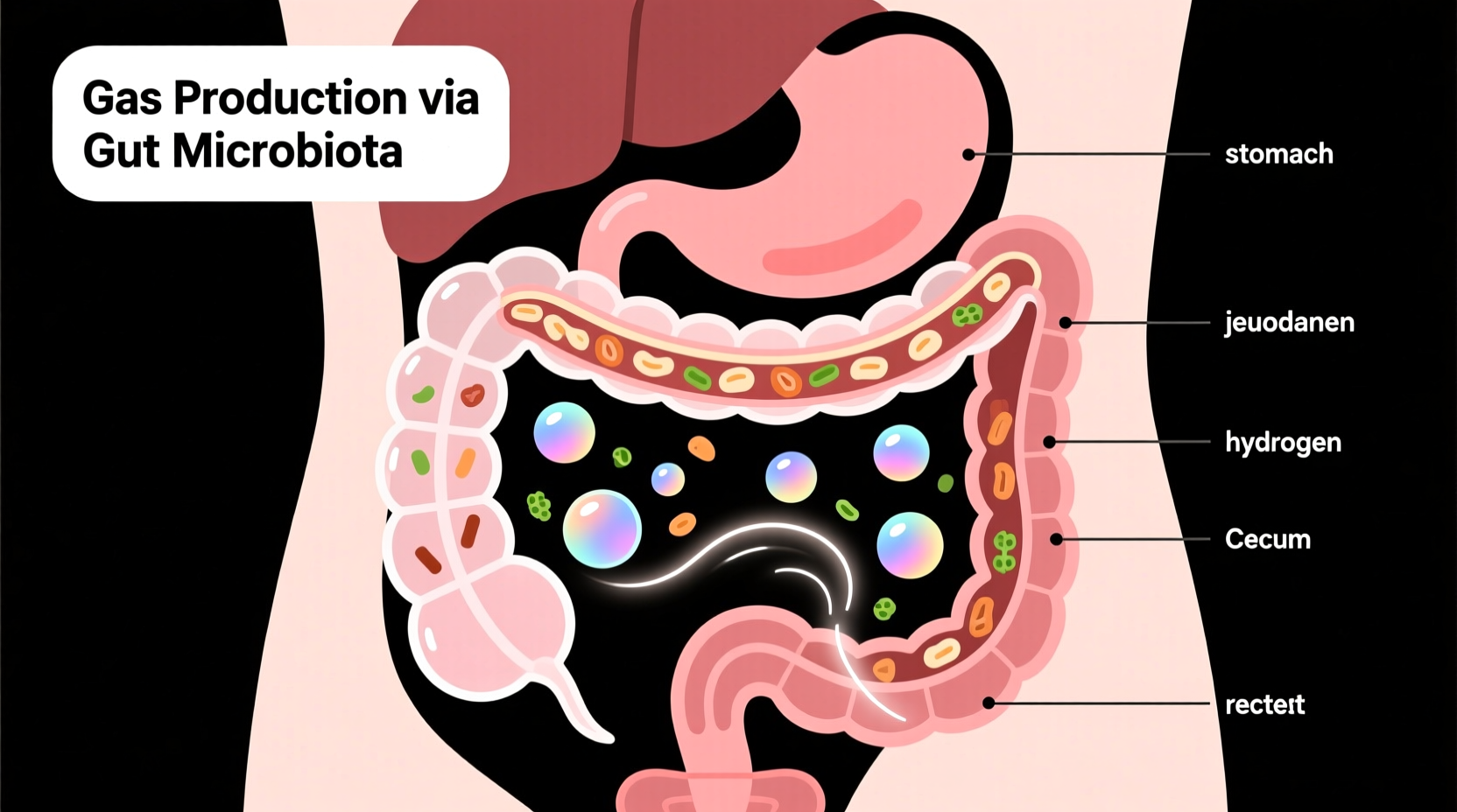 Digestive system showing gas production from food
