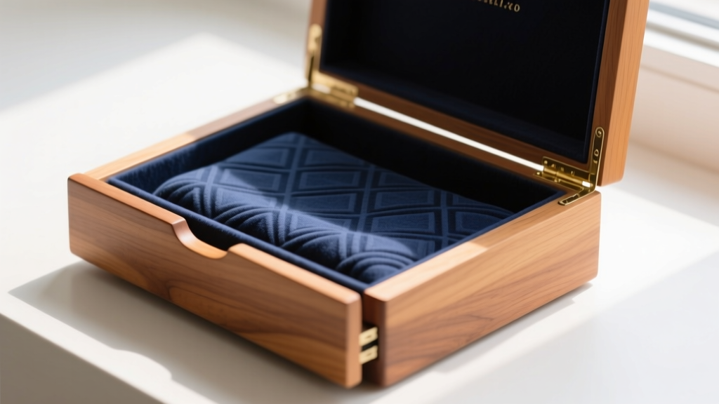 Maple wood jewelry box drawer sliding on concealed soft-close tracks, revealing a removable anti-tarnish flannel liner interior.