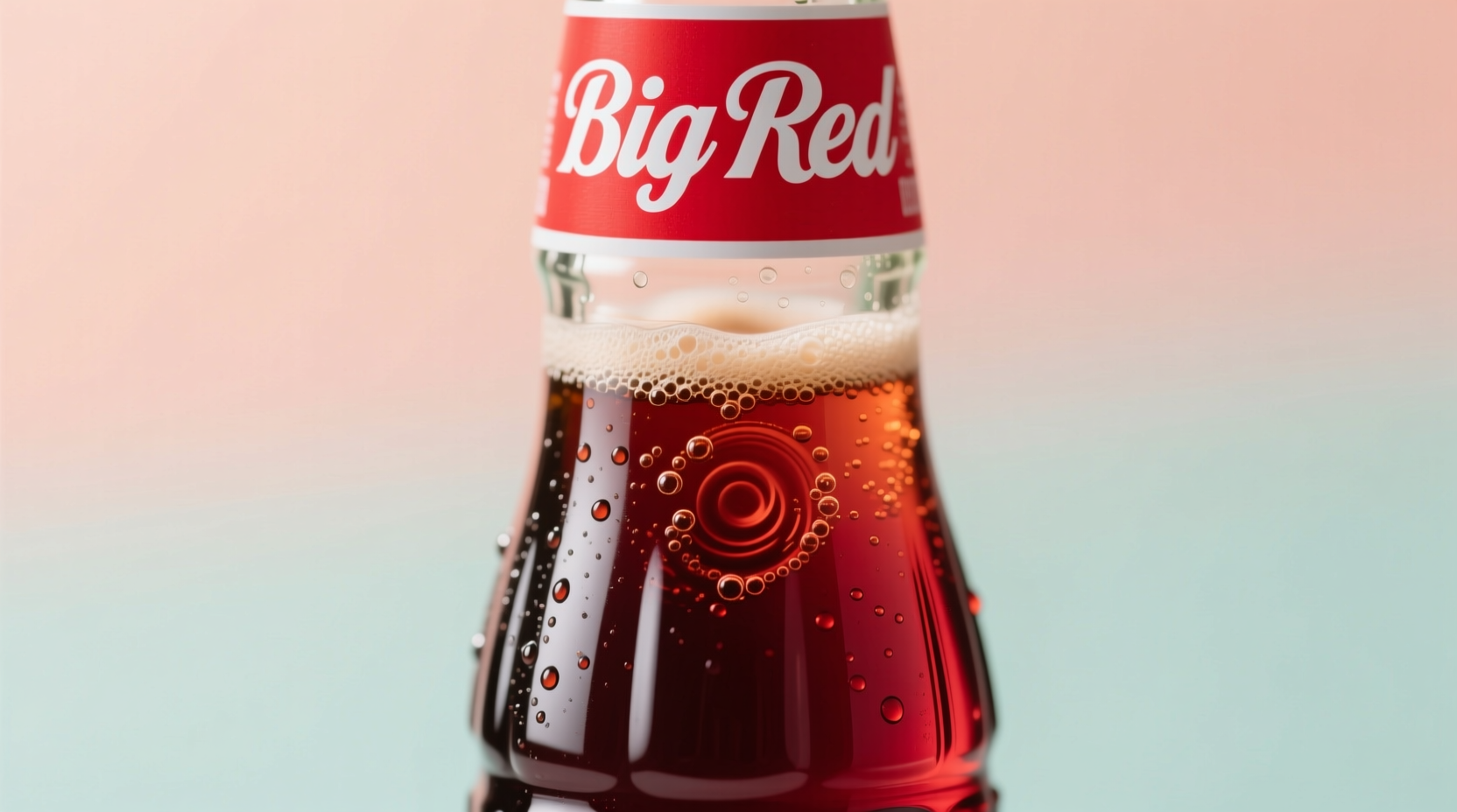 Big Red soda bottle showing distinctive red color and creamy texture