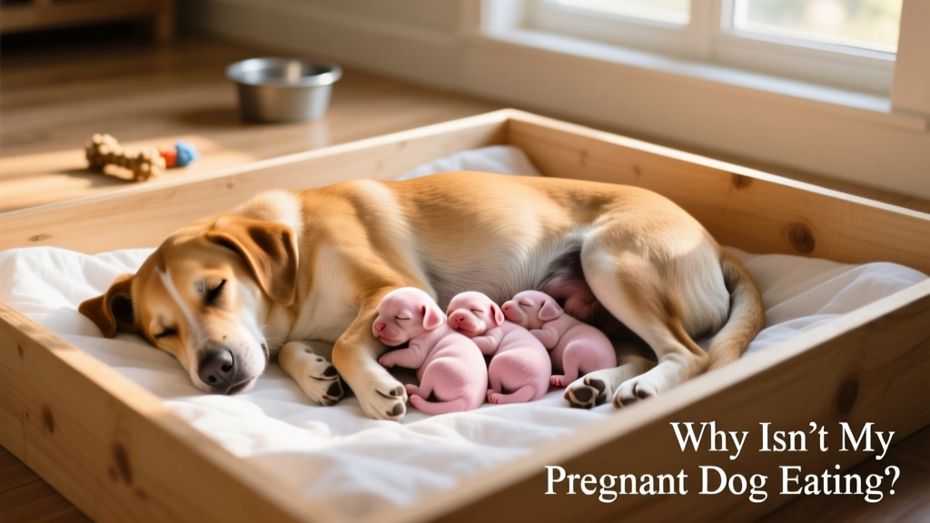 Newborn puppies nestled beside their relaxed, nursing mother in a clean whelping box