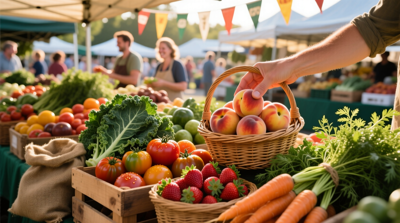 Organic produce selection at farmers market