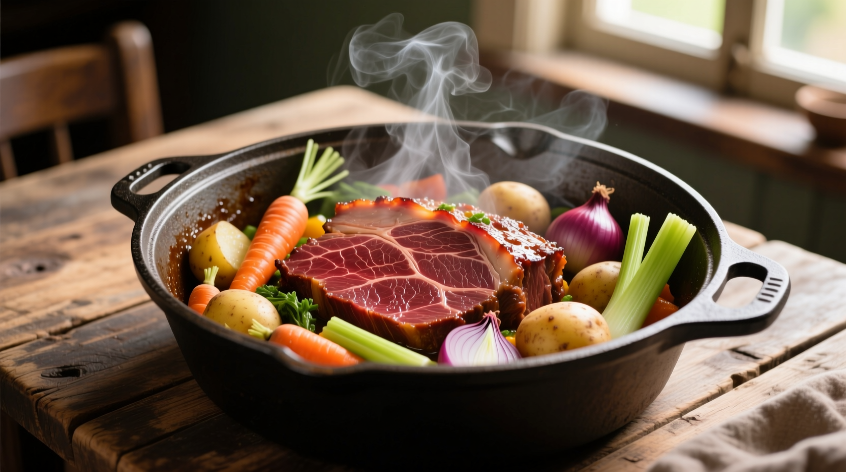 Perfectly cooked pressure cooker corned beef with vegetables