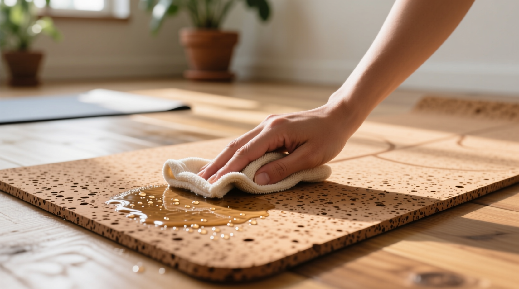 eco friendly cork mat cleaning with witch hazel