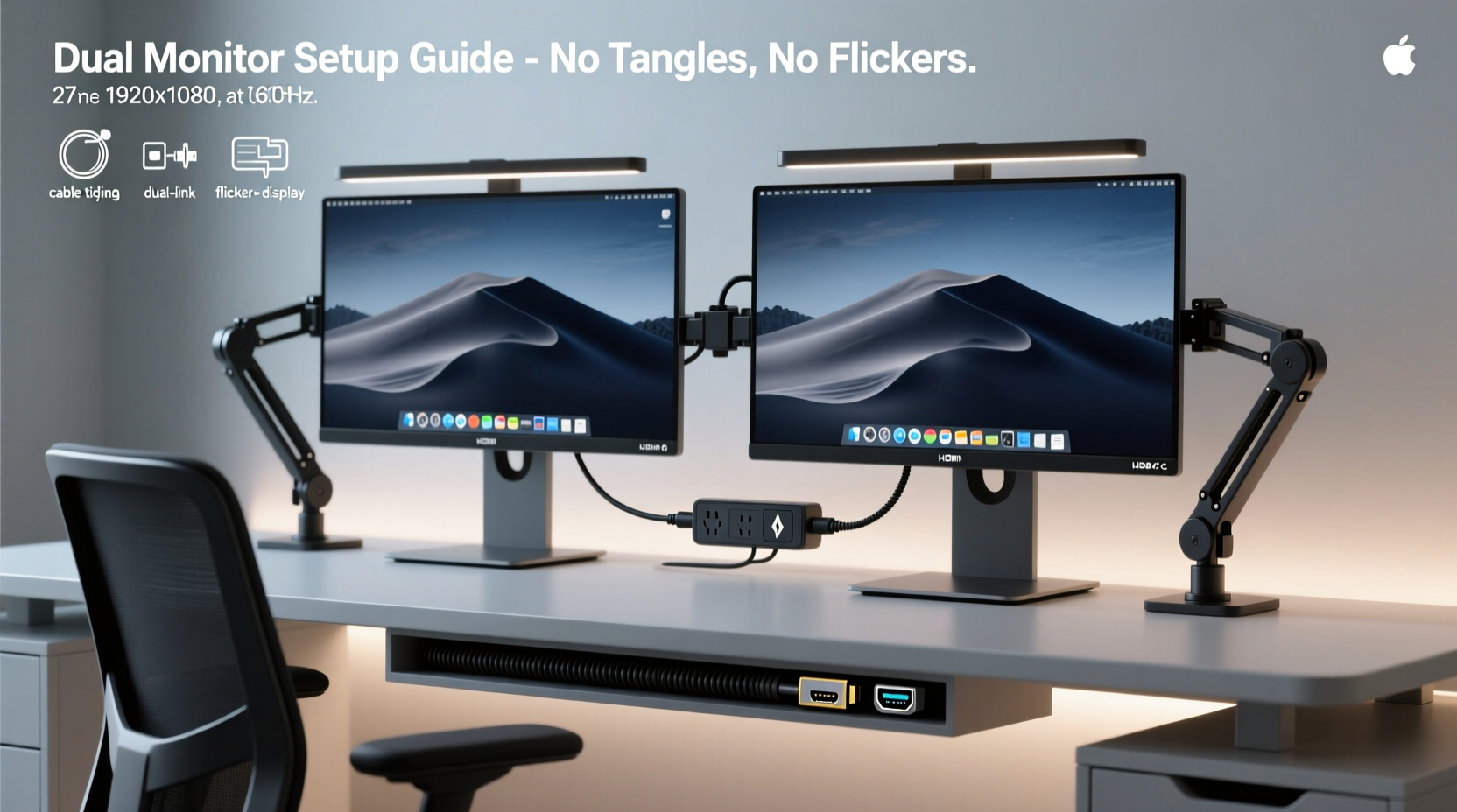 how to set up dual monitors without tangled cords and flickering issues