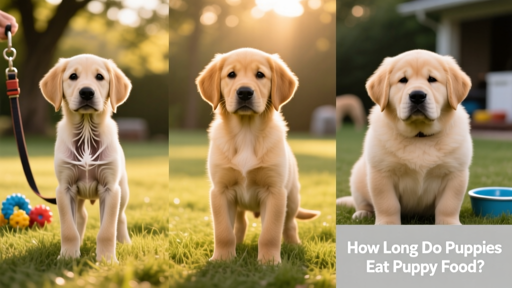 Side-by-side comparison showing ideal puppy body condition: one with visible ribs (underweight), one with perfect contour (ideal), and one with no waistline (overweight)