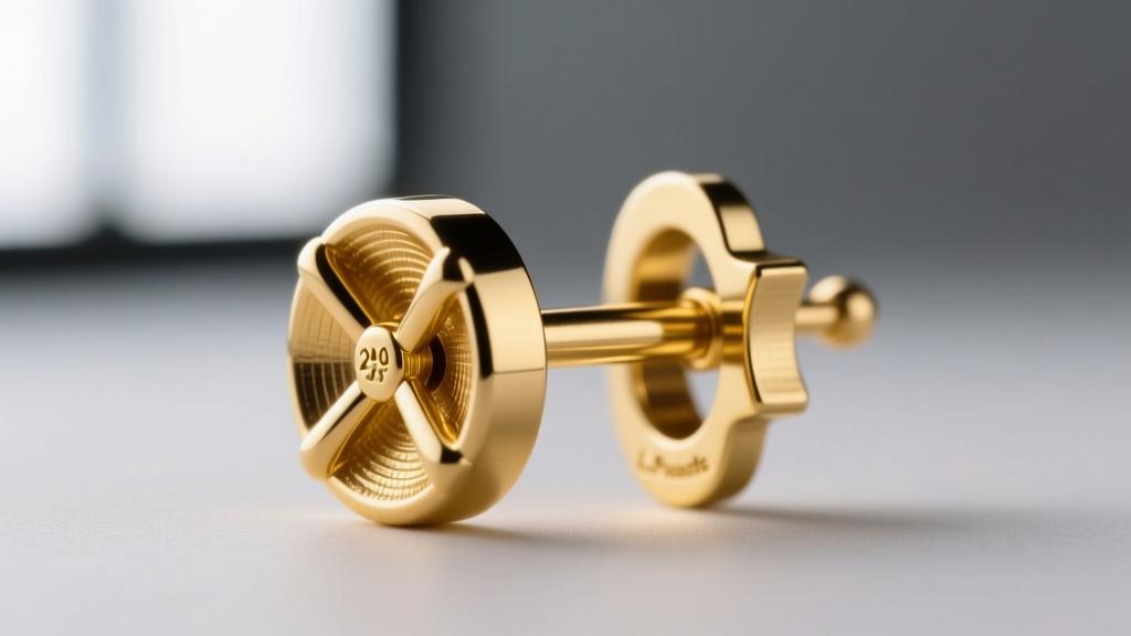 Macro photography of a 20-gauge 14k yellow gold earring post securely fastened with a metallic locking La Pousette clutch