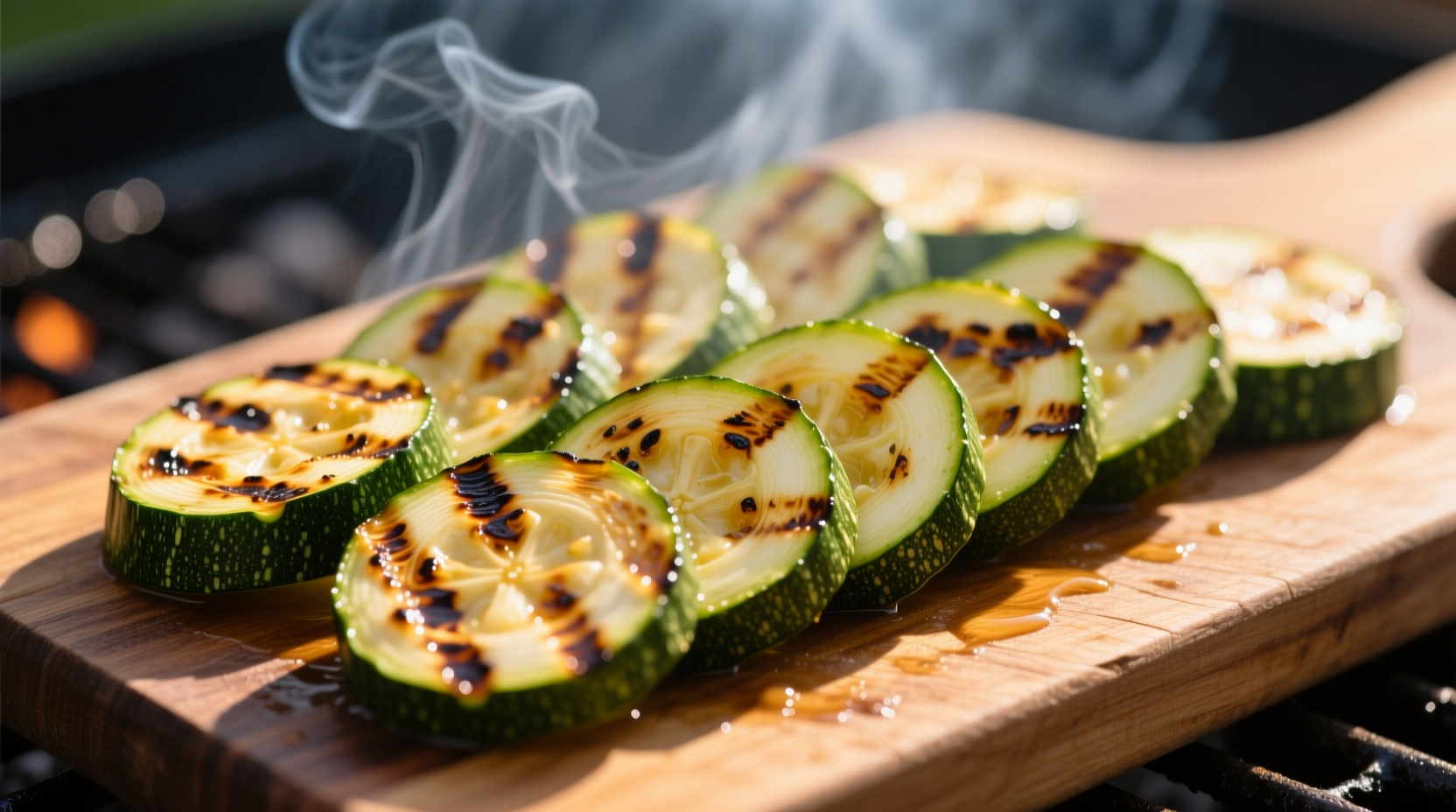 Grilled zucchini slices with perfect char marks