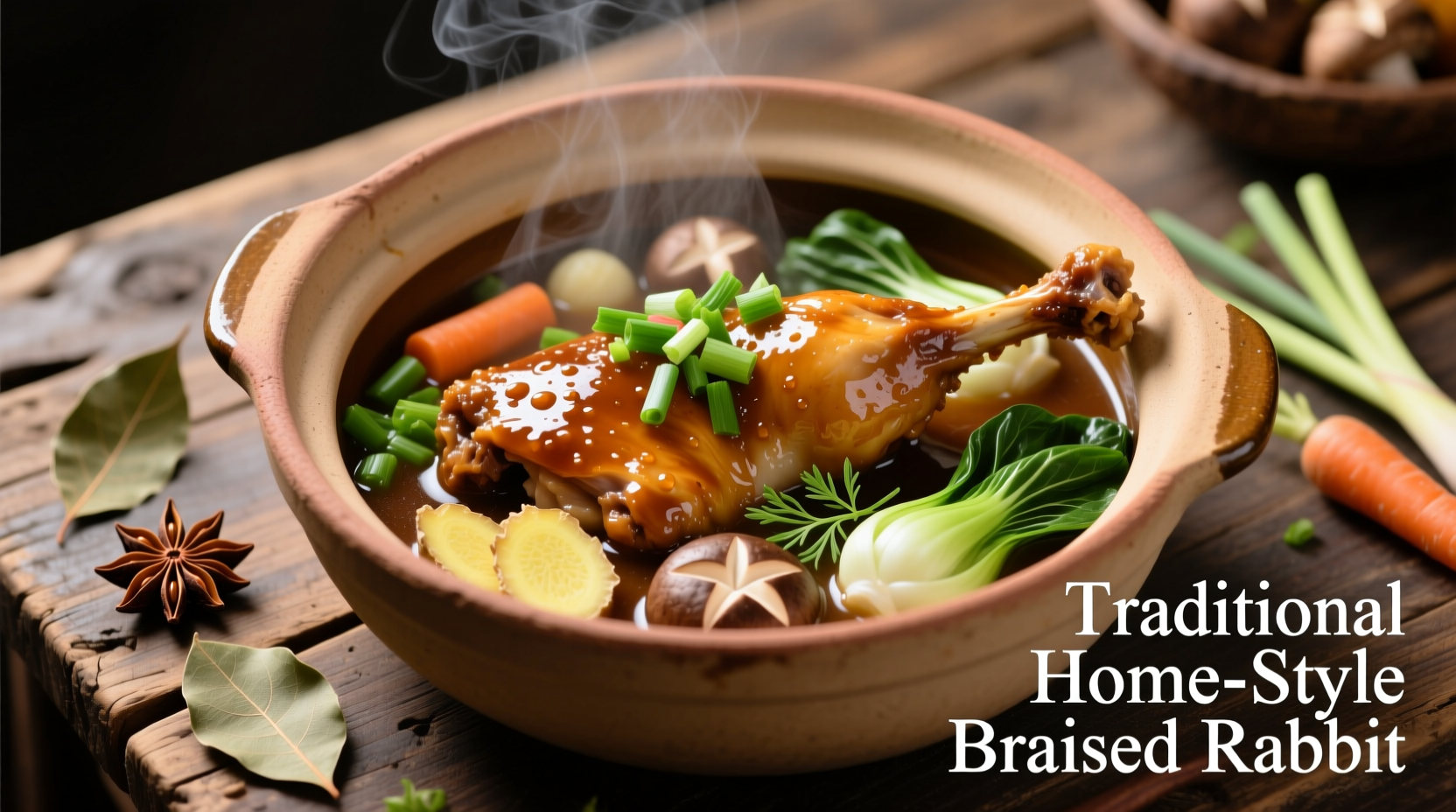 Braised rabbit with herbs and vegetables