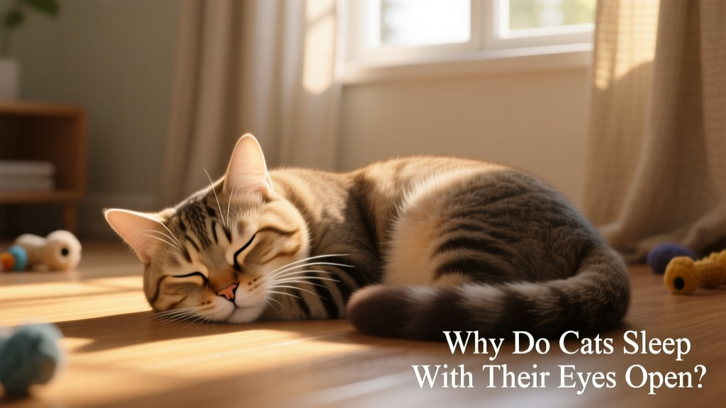 Side profile of a sleeping cat showing subtle eye movement under partially open lids
