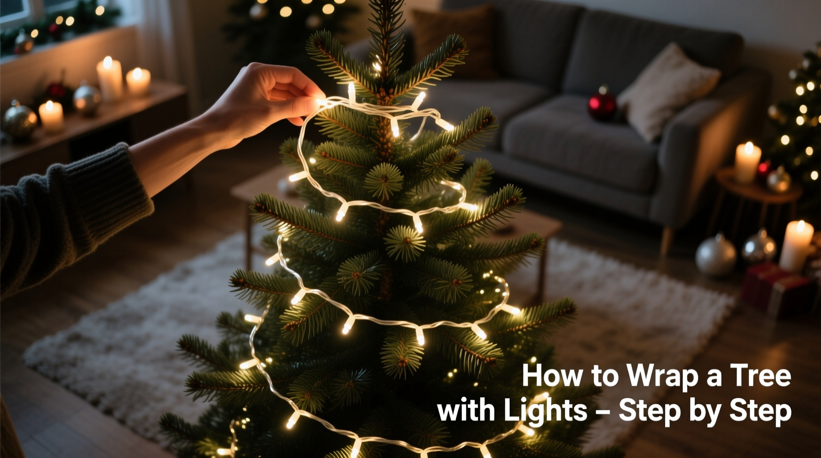 how to wrap a christmas tree in lights from top to bottom without gaps