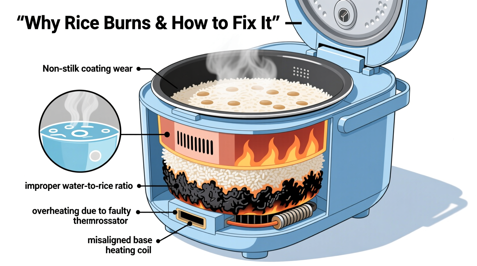 why does my rice cooker keep burning the bottom layer and how to fix it